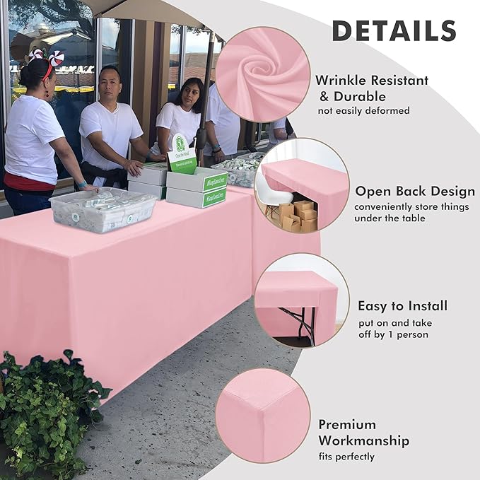 Nasitos 2 Pack Pink Fitted Table Cloth for 4 Foot Tables-Tablecloth Open Back Fabric Washable and Wrinkle Resistant Table Covers for Rectangular Tables Birthday Parties, Baby Shower, Banquet, Buffet