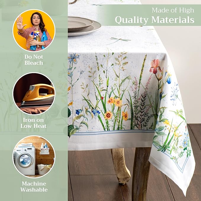 Maison d' Hermine Table Cloth Square Table 100% Cotton 60 x 60 Inches Tablecloth Reusable Decorative for Dining Room Farmhouse Home Valentines Day Decorations Spring Summer - Fleurs De Mai