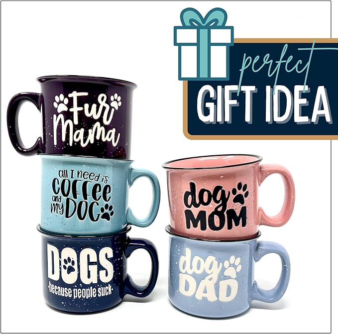 Cute Funny Large 15 oz Coffee Mug for Dog Lovers - Dog Mom, Dog Dad, Fur Mama - Unique Fun Gifts for Her, Dad, Mom, Sister, Teacher, Coworkers - Coffee Cups & Mugs with Quotes