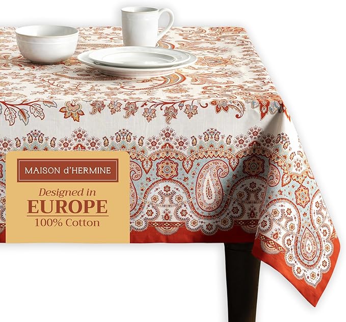 Maison d' Hermine Table Cloth Rectangle Table 100% Cotton 70 x 120 Inches Fall Tablecloth Reusable Everyday Use for Thanksgiving Christmas Decorations Dining Farmhouse Party (Cachemire)