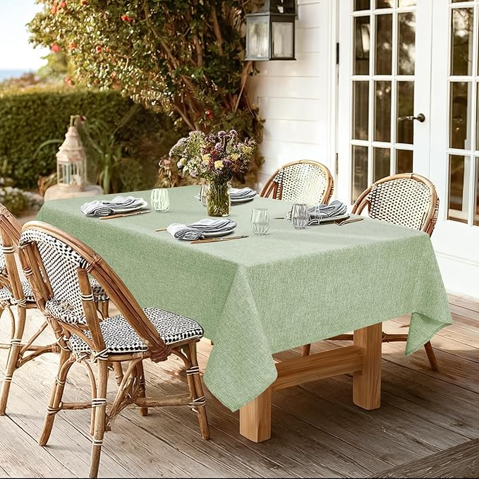 JIUZHEN Rectangle Table Cloth Faux Linen Farmhouse Tablecloth Soft Wrinkle and Stain Resistant Decorative Fabric Table Cover for Kitchen, Dining Room, Parties and Camping, Sage Green, 54 x 80 Inch