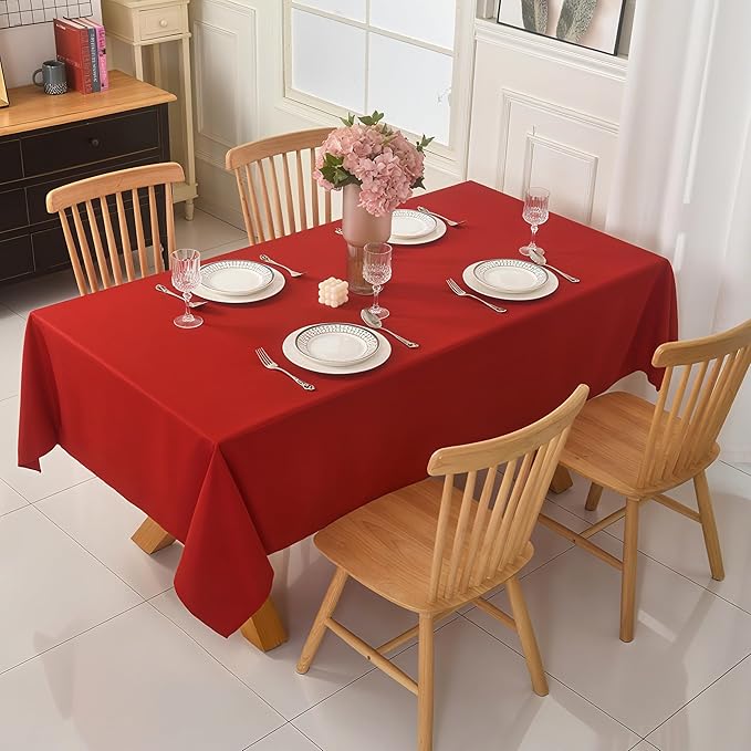 6-Pack 60x84 inch Red Table Cloths, Solid Stain and Wrinkle Resistant Oblong Tablecloth, Premium Plain Weave Polyester Fabric Rectangle Table Linen Covers for Hotel, Banquet
