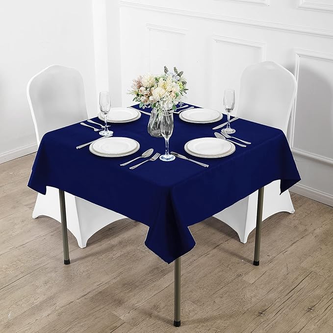 Fokitut 2 Pack Waterproof Square Tablecloth, 90x90 Inch, Stain Resistant and Wrinkle Polyester Table Cloth, Fabric Table Cover for Kitchen Dining, Wedding, Party, Holiday Dinner-Royal Blue