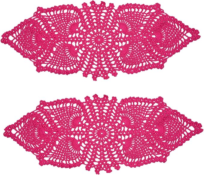 BIBITIME Crochet Lace Table Doilies Eyes Flower Doily Kitchen Vase Place Mats (7 in x 21 in,Pack of 2PCS, Style02-Rose)