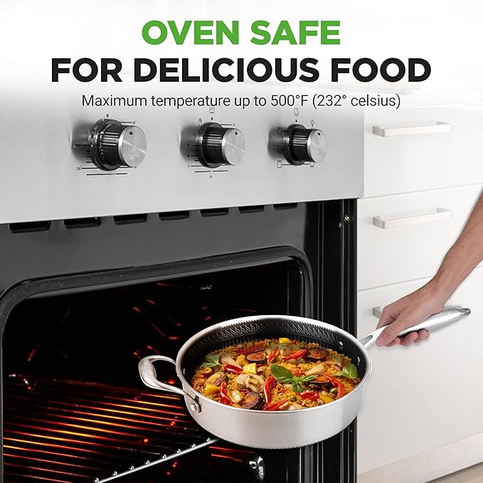 3.4QT Stainless Steel Jumbo Cooker - Triply Kitchenware Jumbo Cooker with Glass Lid - DAKIN Etching Non-Stick Coating, Scratch-resistant Raised-up Honeycomb Fire Textured Pattern - NutriChef NC3PSAUC