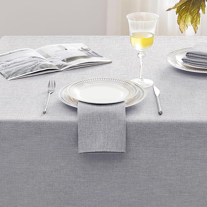 Softalker Large Outdoor Tablecloth Rectangular 104 x 60 Inch Gray Linen Textured Table cloth Stain and Wrinkle Resistant Table Cover for Spring,Easter,Summer,Party,Garden,Coffee Vintage Decor Tabletop