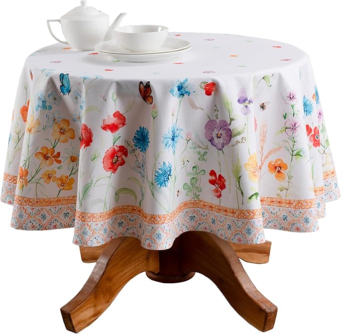 Maison d' Hermine Table Cloth Round Table 100% Cotton 69 Round Inches Tablecloth Reusable Decorative for Dining Room Farmhouse Home Valentines Day Decorations Spring Summer - Summer Whisper