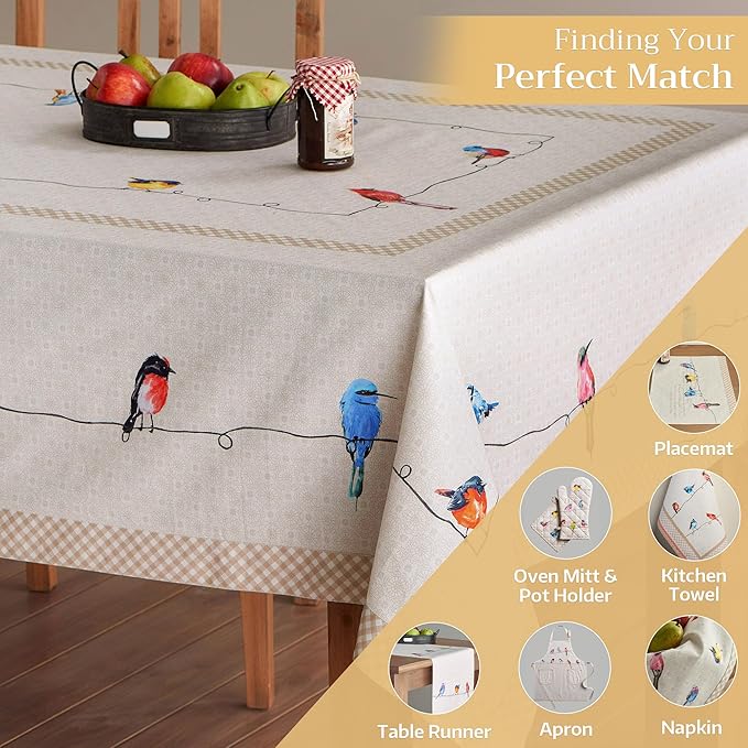 Maison d' Hermine Table Cloth Square Table 100% Cotton 60 x 60 Inches Tablecloth Reusable Decorative for Dining Room Farmhouse Home Valentines Day Decorations Spring Summer - Birdies on Wire