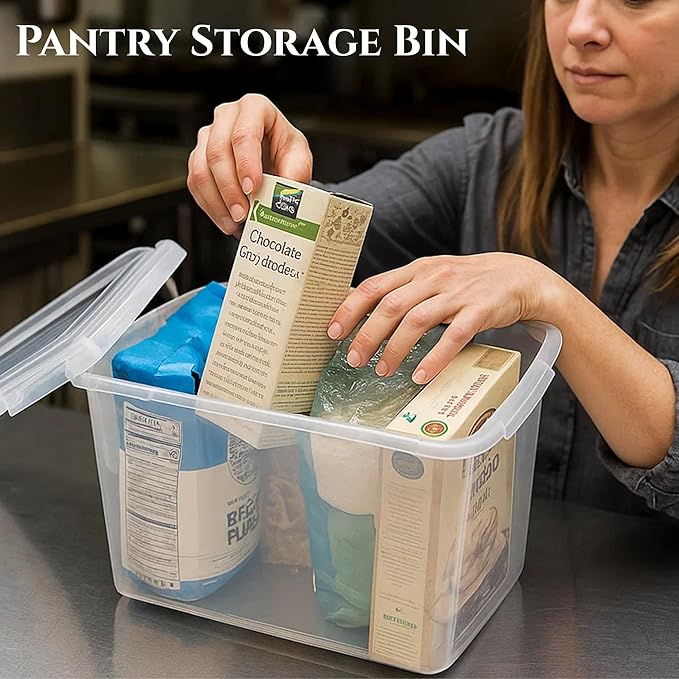 Lustroware Jumbo Food Storage Container Set of 2 with Lids – 12 & 17 Quart Airtight Latching Boxes, Heavy-Duty Stackable Bins for Rice, Flour, Pet Food, Closet, Pantry, Kitchen, Pantry, Made in Japan