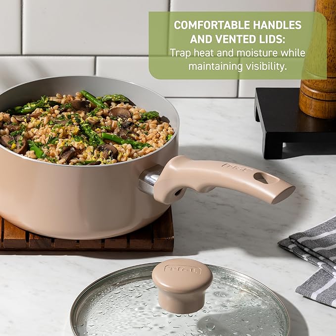T-Fal Refresh Ceramic Nonstick Frying Pan 2-Pc Set, 8" & 10", Oven Broiler Safe up to 350°F Cookware, Ceramic Frying Pan Skillet, Pots & Pans, Mint Green