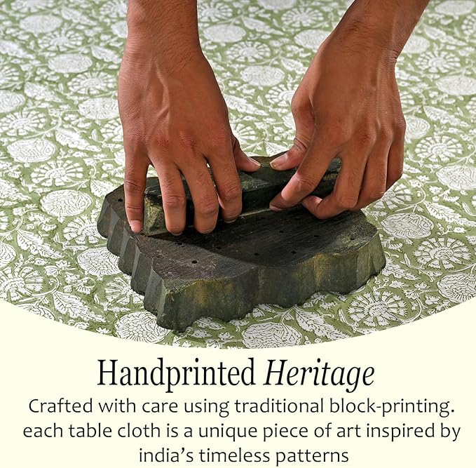 CPC Olive Bloom Tablecloth 100% Cotton 70x108 Inch Indian Block Print Rectangle Table Cover, Table Cloth for Gifting in Weddings, Halloween, Fall, Christmas, Thanksgiving
