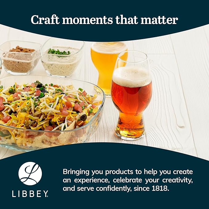 Libbey Entertaining Essentials Tall Craft Beer Glasses - Elegant Beer Glass Set of 6 - IPA Tulip Glasses for Imports, Indian Pale Ales, & Classics