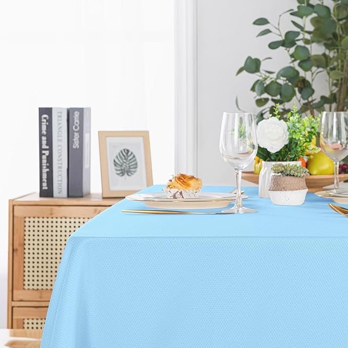 Hiasan 54 X 108 Inch Rectangle Textured Tablecloth - Waterproof Spillproof Antiwrinkle Jacquard Table Cloth for Kitchen and Dining Dinner, Outdoor Picnic, Holiday and Parties, Light Blue