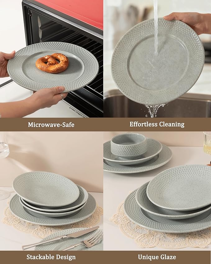 Dinnerware sets plates and bowls sets modern plates,Ceramic Dinnerware Sets,12 Pieces Porcelain Lightweight Plates,Scratch Resistant Dish Set (style - 12, 4 - Set (12pcs))