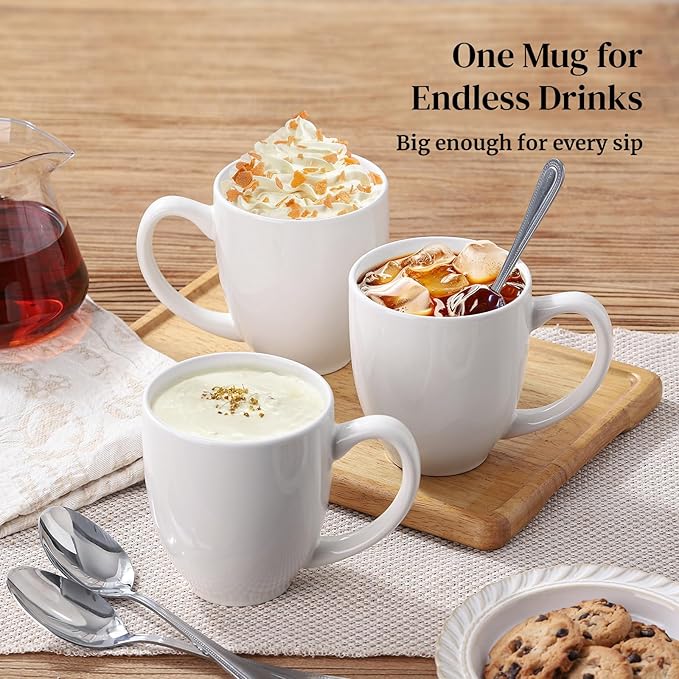 DOWAN Coffee Mugs, White Coffee Mugs Set of 6, 16 oz Ceramic Coffee Cups with Large Handles for Men Women, Porcelain Big Mug for Tea Latte, Mug Gifts for Home Office Party