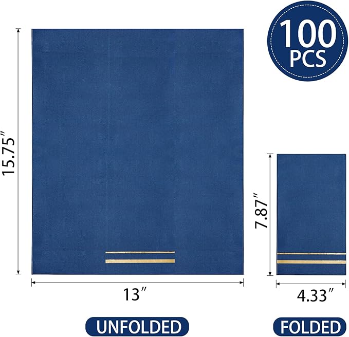 BUCLA 100-Count 3-Ply Disposable Napkins - Blue Paper Napkins Disposable Premium Quality - Dinner Napkins Disposable Soft, Absorbent for Parties, Weddings, Kitchen, Hanukkah and Cocktail Beverage