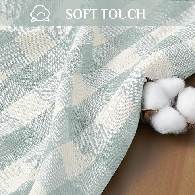 Softalker Checkered Tablecloth Rectangle, Outdoor Linen Cotton Gingham Table Cloth with Tassel, Heavy Duty Wrinkle Free Buffalo Plaid Table Cover for Kitchen Dining Home Party - 55 x 102 Inch, Aqua