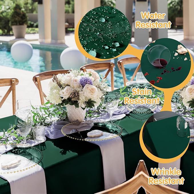 BRILLMAX 10 Pack Hunter Green Tablecloths 60 x 126 Inch for 8ft Rectangle Tables - 150 GSM Polyester Fabric, 15" Standard Drop, Water, Stain & Wrinkle Resistant Cloth Cover for Wedding Dining Buffet