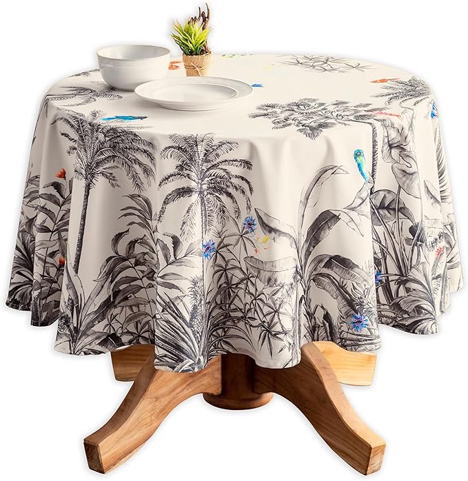 Maison d' Hermine Table Cloth Round Table 100% Cotton 69 Inches Fall Tablecloth Reusable Everyday Use for Thanksgiving Christmas Decorations Dining Farmhouse Party (Amazonia)