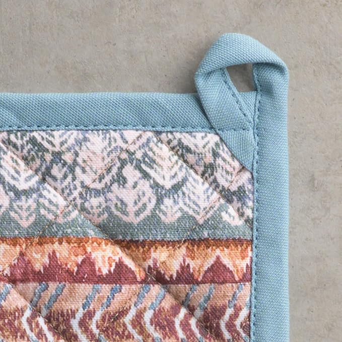 Maison d' Hermine Pot Holders Set 100% Cotton Heat Resistant Potholders 8" x 8" Hot Pads with Loop for Thanksgiving Christmas Decorations BBQ Cooking Baking Handling Hot Pans (Pack of 2, Fair Isle)