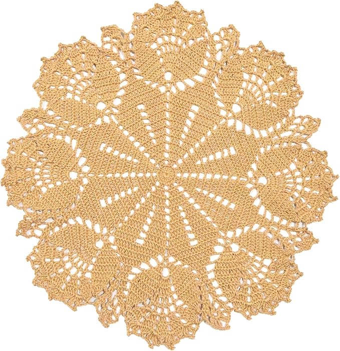 BIBITIME Tulip Flower Doilies Lace Doilies Kitchen Table Doily Mats Tablecloth Handmade Crochet Placemats Vase Dish Plate Mat (1 PC- 15 inches- 16 inches, Champagne)