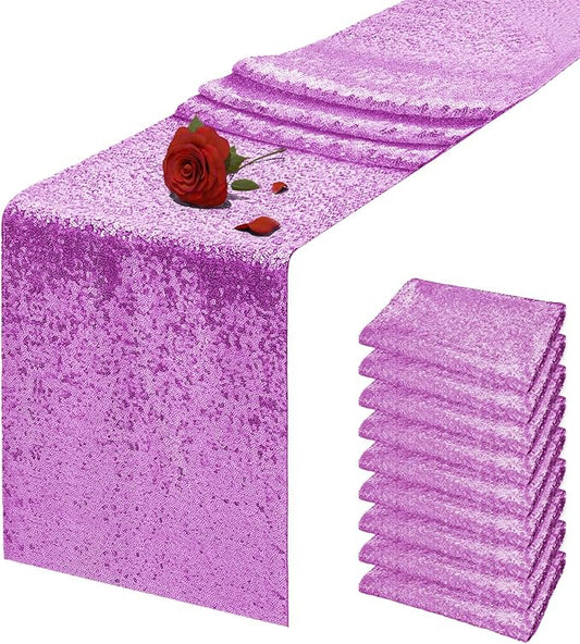 10 Packs 12 x 72 inches Lavender Sequin Table Runner, Glitter Runner for Birthday Party Supplies Wedding Holiday Celebration Baby Shower Engagement Anniversary Decor