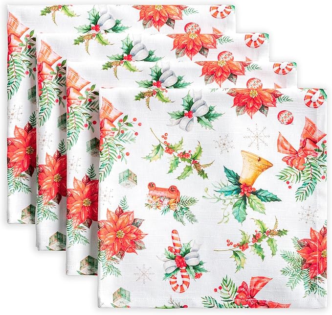 Maison d' Hermine Cloth Napkins Set of 4 100% Cotton for Thanksgiving Christmas Decorations Everyday Reusable Square Fall Napkins Cloth Washable Dinner Party (Chromo, 20"x20")