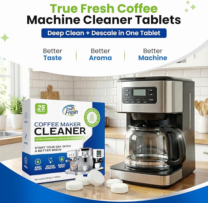 Coffee Machine Cleaner Descaler Tablets - 25 pack, Coffee Pot Cleaner Removes Build-ups, Stain, and oil - compatible with Keurig, nespresso, delonghi and more coffe machines upto 1 year supply
