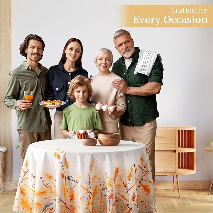 Maison d' Hermine Table Cloth Round Table 100% Cotton 69 Inches Fall Tablecloth Reusable Everyday Use for Thanksgiving Christmas Decorations Dining Farmhouse Party (Oak Leaves)
