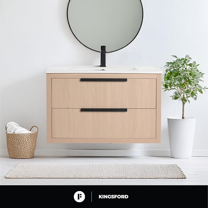 Fine Fixtures Kingsford Modern 30 Inch Bathroom Vanity with Sink, White Oak Finish, Elegant Bathroom Vanities for Modern Homes, Stylish Storage Solutions for Bathrooms