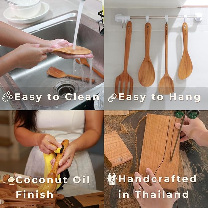 Teak Wood Wok Spatula Long Handle – Handmade Wooden Spatula for Cooking, Stir Frying & Flipping, Eco-Friendly Teak Wooden Utensil, Safe for Nonstick Pans