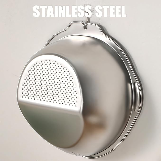 Rice Washer Strainer Bowl Quinoa Washing Bowl Stainless Steel Colander Versatile Side Drainers for Cleaning Rinsing Fruits, Vegetables, and Beans - Multifunctional Drain Basket
