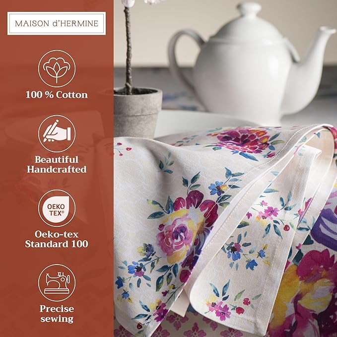 Maison d' Hermine Cloth Napkins Set of 4 100% Cotton Everyday Reusable Square Napkins Cloth Washable Dinner Party Wedding Restaurant Valentines Day Decorations Spring/Summer (Rose Garden, 20" x 20")
