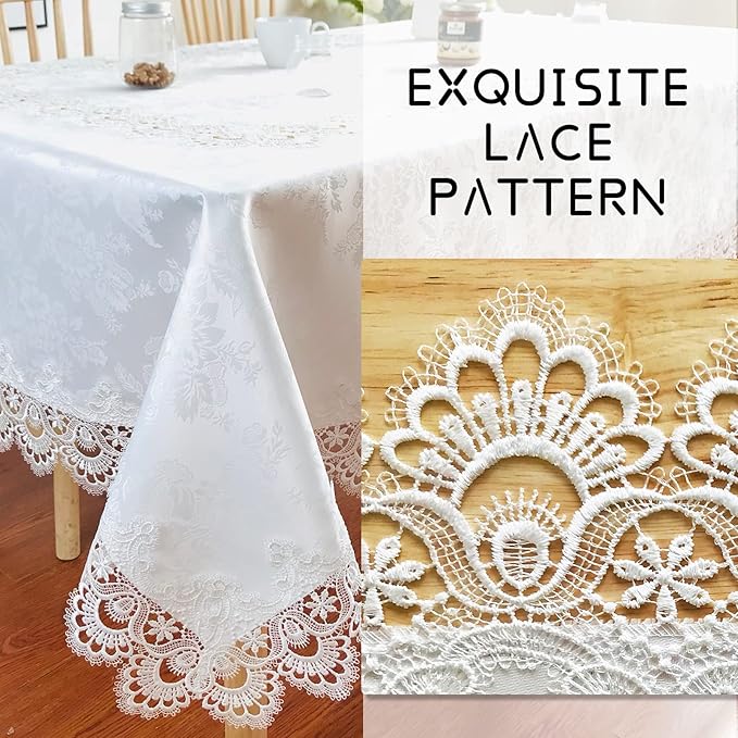 Tablecloths for Rectangle Tables Lace Elegant Decor for Dinning Home Holiday Party Kitchen Easter Christmas Wedding Farmhouse Outdoor Washable Table Linen (H17191-white-1, 72 * 144)