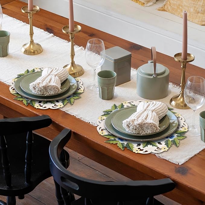 Decozen Set of 4 Doilies for Table, Lace Doilies - Rustic, Crochet, Farmhouse, Kitchen, Round Table Placemats - Valentines Day Decorations - 15 inch Blue and Green White, The Eternal Grace Collection