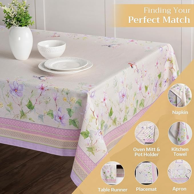 Maison d' Hermine Table Cloth Square Table 100% Cotton 54 x 54 Inches Tablecloth Reusable Decorative for Dining Room Farmhouse Home Valentines Day Decorations Spring Summer - Magnolia Mornings