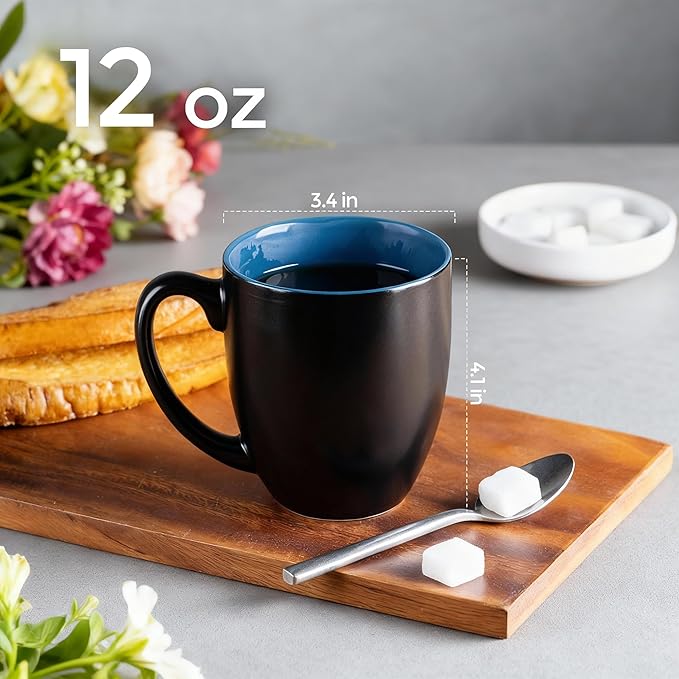 GBhome 12oz Coffee Mugs Set of 6, Large Ceramic Coffee Mugs for Man, Woman, Dad, Mom, Modern Coffee Mugs Set with handle for Tea/Latte/Cappuccino/Milk/Cocoa. Dishwasher&Microwave Safe,Blue