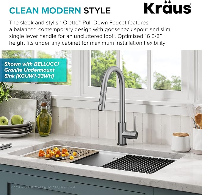 KRAUS Oletto Contemporary Single-Handle Touch Kitchen Sink Faucet with Pull Down Sprayer in Spot Free Stainless Steel, KTF-3104SFS