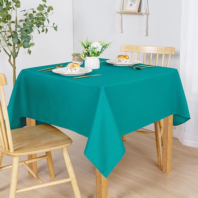 Hiasan 54 X 54 Inch Square Textured Tablecloth - Waterproof Spillproof Antiwrinkle Jacquard Table Cloth for Kitchen and Dining Dinner, Outdoor Picnic, Holiday and Parties, Turquoise