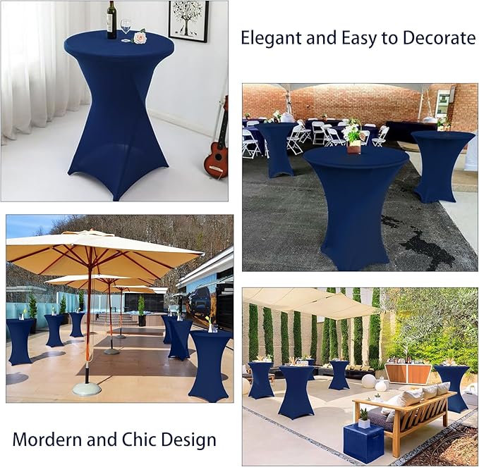 2 Pack Cocktail Spandex Tablecloth 32"x43" Cocktail Table Cover Fitted High Top Round Table for Bar Wedding Birthday Party Banquet (Navy Blue)