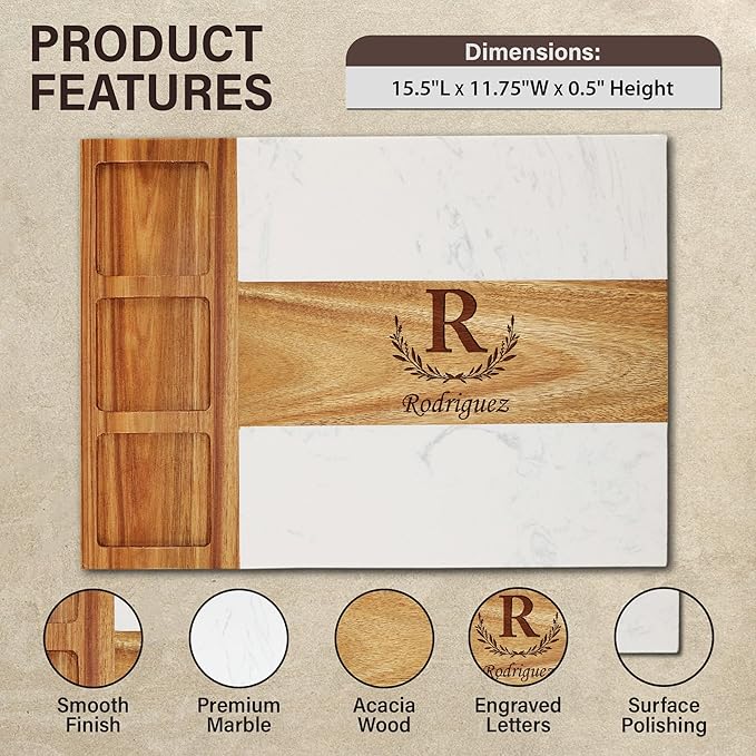 Personalized Charcuterie Board Set, Housewarming Gift for New Home, Custom Engraved Marble Wood Cheese Board, Realtor Closing Gift, New Apartment & First Home Gift for Couples and Friends