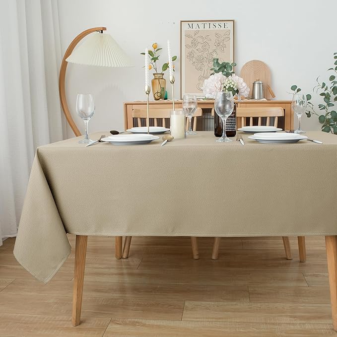 Biscaynebay Textured Fabric Tablecloths 60x84 Inch Rectangular, Natural Water Resistant Tablecloths for Dining, Kitchen, Wedding, Parties etc. Machine Washable