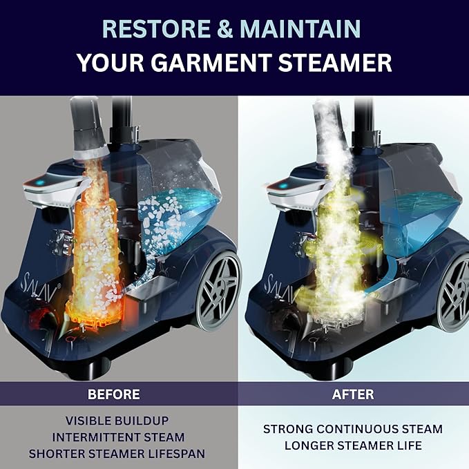 SALAV Garment Steamer Descaling Solution Decalcifier Packets for Mineral Deposits and Build-up Removal, Maintenance for Clothes, Works with all Garment Steamer Brands, Cleans Build Up, 5 packs