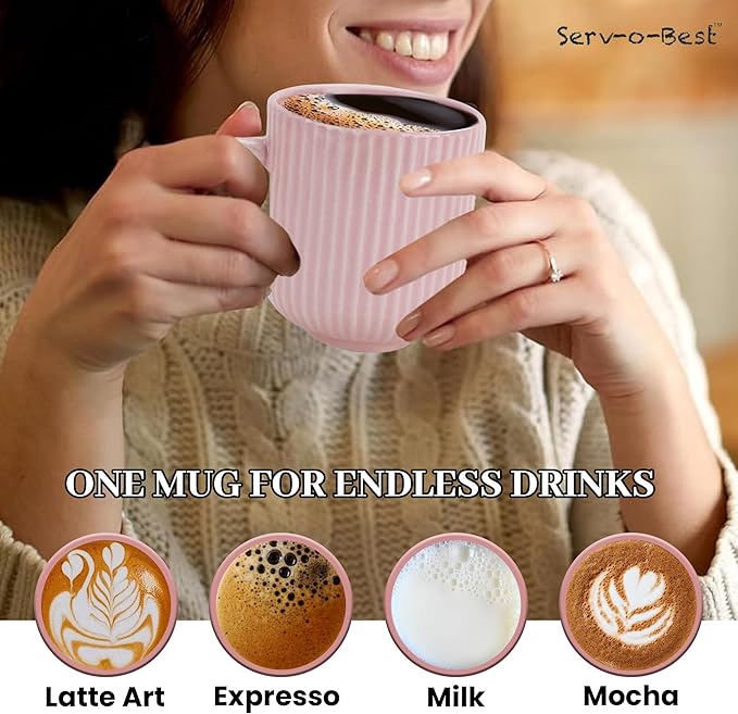 Ceramic Coffee Mugs with Handle Set – 2-Piece 11 Oz Ceramic Coffee Cups & 9" Tray, Handmade Pastel Pink Color, Microwave Safe Gift Set for Tea Lovers, Home Kitchen Décor