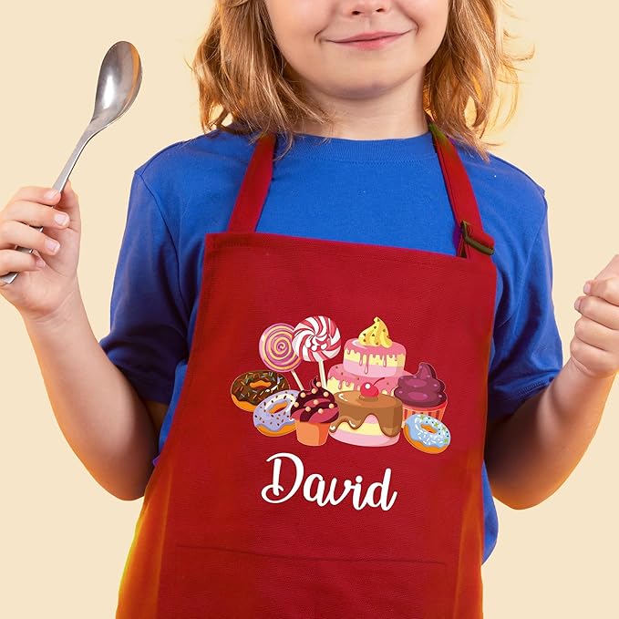 Personalized Kids Apron for Cooking, Custom Kid Apron with Chef Hat, Toddler Cooking Apron for Girls and Boys, Baking & Painting Apron, Christmas Gift For Children
