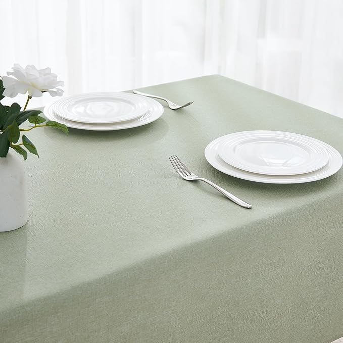 Faux Linen Tablecloths for Rectangle Tables, 2 Pack Burlap Textured Table Cloths Washable Farmhouse Table Cover Water Resistant for Dining, Wedding, Outdoor(Sage Green, 60"×104")