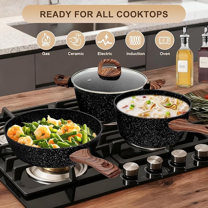 EWFEN Nonstick Pots and Pans Set, 25-Piece Ceramic Cookware Set, Induction Kitchen Cooking Set with Frying Pans Saucepans & Utensils, Healthy Non-toxic, PFAS/PTFE/PFOA Free, Black
