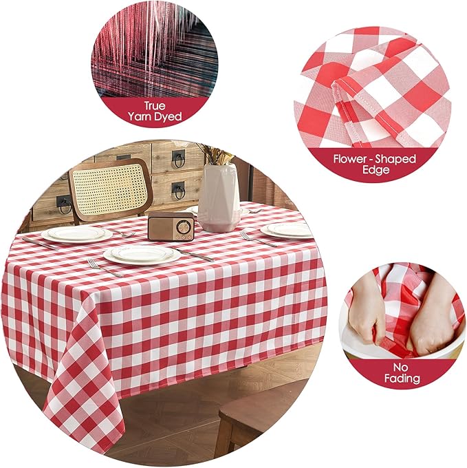 Gingham Tablecloth 55 x 71 Inch – Rectangle Table Cloth, Wrinkle-Resistant Polyester Checkered Tablecloth, Washable Valentines Tablecloth for Dining, Camping, Outdoor (Red)