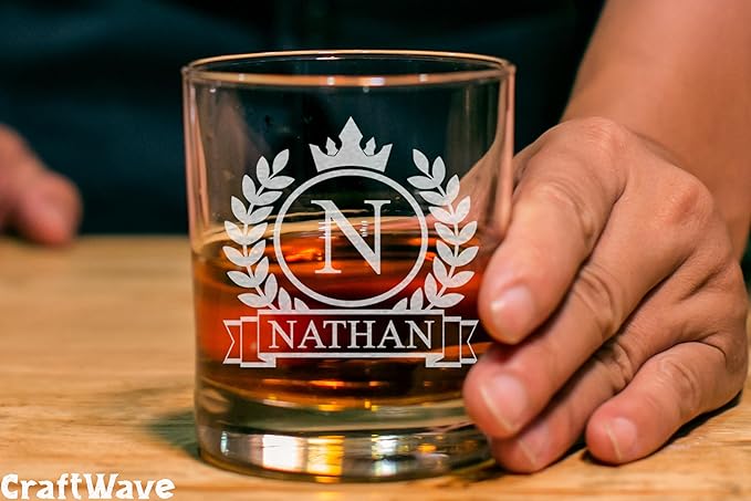 Personalized Whiskey Glass for Men, Custom Engraved Name & Initial Rocks Glasses, 11oz, Barware for Men, Father’s Day Gifts