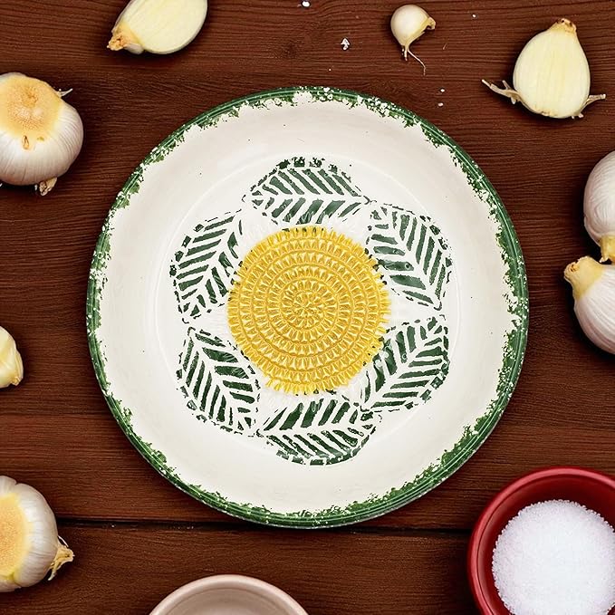 Ceramic Grater Bowl, Garlice Grater Plate, Handmade Ginger Grater, Mincer Bowl for Cheese &Vegetables, Ceramic Decorative Mincer, Hand Dish for Garlic (Tropical Green)